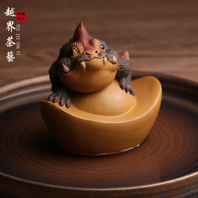 精品紫砂茶宠摆件三足金蟾财上加财可养招财子夜何伟斌全手工创意