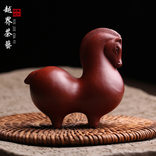 宜兴原矿紫砂茶宠摆件唐马朱泥名家全手工茶玩茶台装饰精品可养