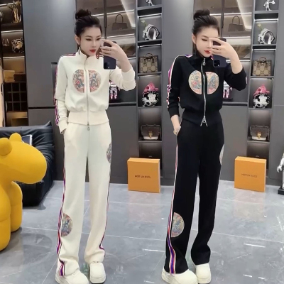 国风休闲运动服套装女刺绣两件套