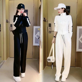 两件套 休闲运动服套装 韩版 女2025春秋季 显瘦立领短外套阔腿裤 新款