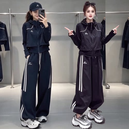 春秋新款假两件休闲运动套装女
