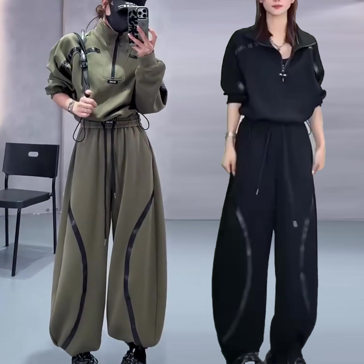 炸街个性休闲运动套装女两件套