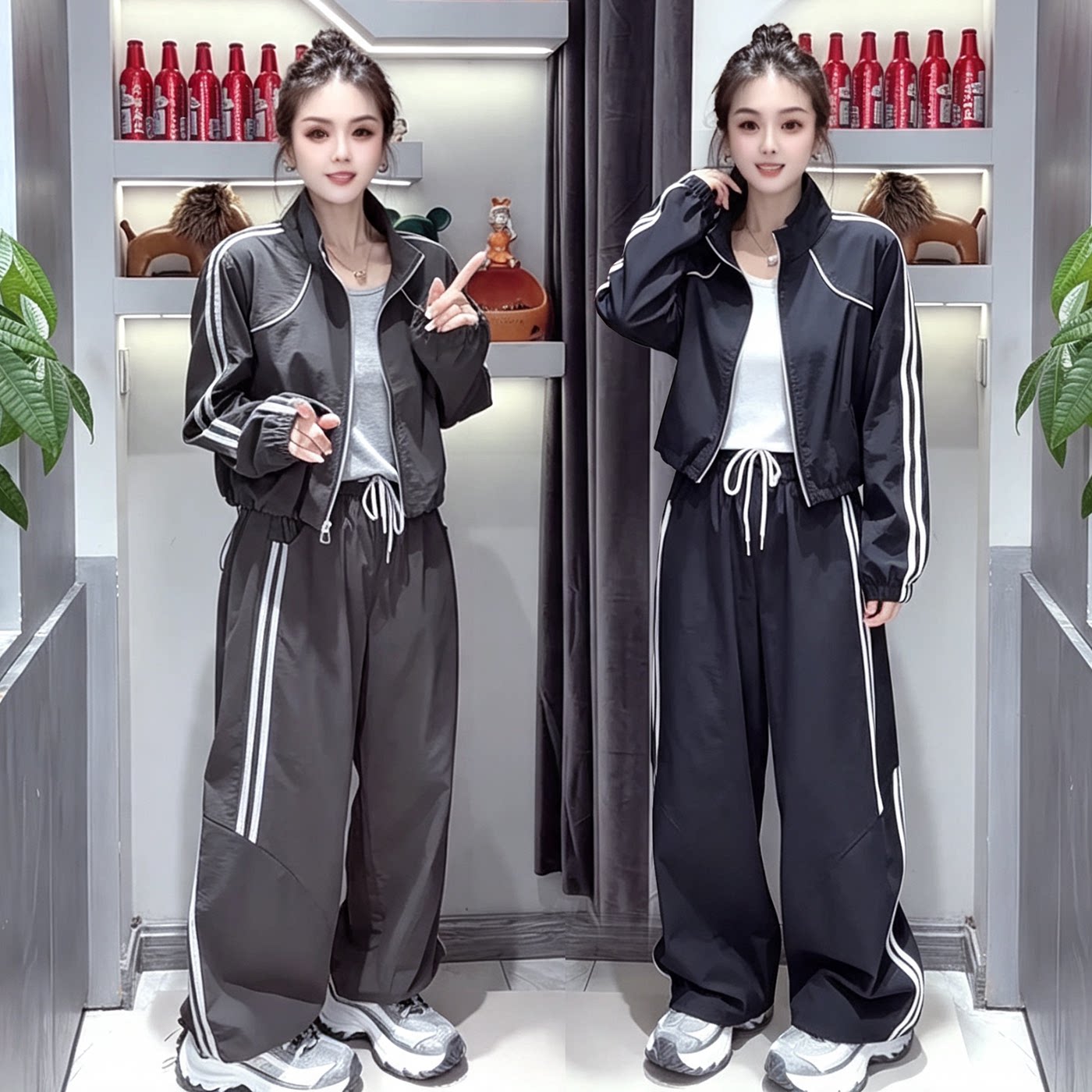 2026新款韩版时尚洋气休闲运动风套装女春秋短款外套阔腿裤两件套