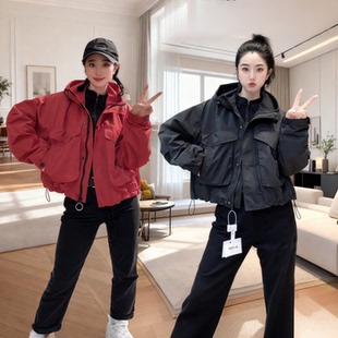 棉衣 二棉服外套女洋气宽松显瘦连帽长袖 欧货2026秋冬新款 休闲工装