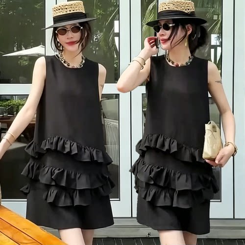 御姐风显瘦无袖黑色连衣裙女夏