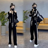 女拉链立领卫衣阔腿长裤 2026春秋季 休闲运动服套装 韩版 两件套 新款
