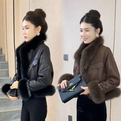 2025冬季 PU皮衣女加棉短外套棉服保暖加厚大毛领棉衣 时尚 新款 韩版