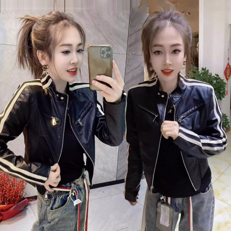 欧货机车风PU皮衣女2025春秋新款立领修身显瘦气长袖短款上衣外套