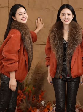 女人味大毛领加绒PU皮衣外套夹克