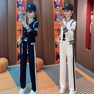 欧货2025春秋新款休闲运动套装女洋气百搭棒球服外套直筒裤两件套
