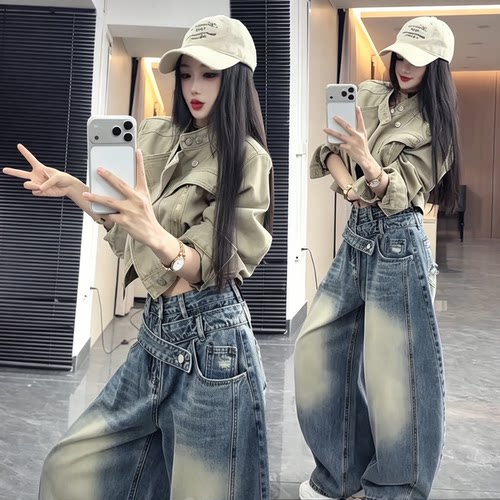 设计感显瘦时髦牛仔套装女春秋款