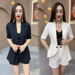 2025年夏季网红爆款韩版休闲时尚短袖小西装套装女西服短裤两件套