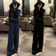 直筒阔腿裤 女韩系风烫钻时尚 两件套 休闲连帽运动套装 2026春秋新款