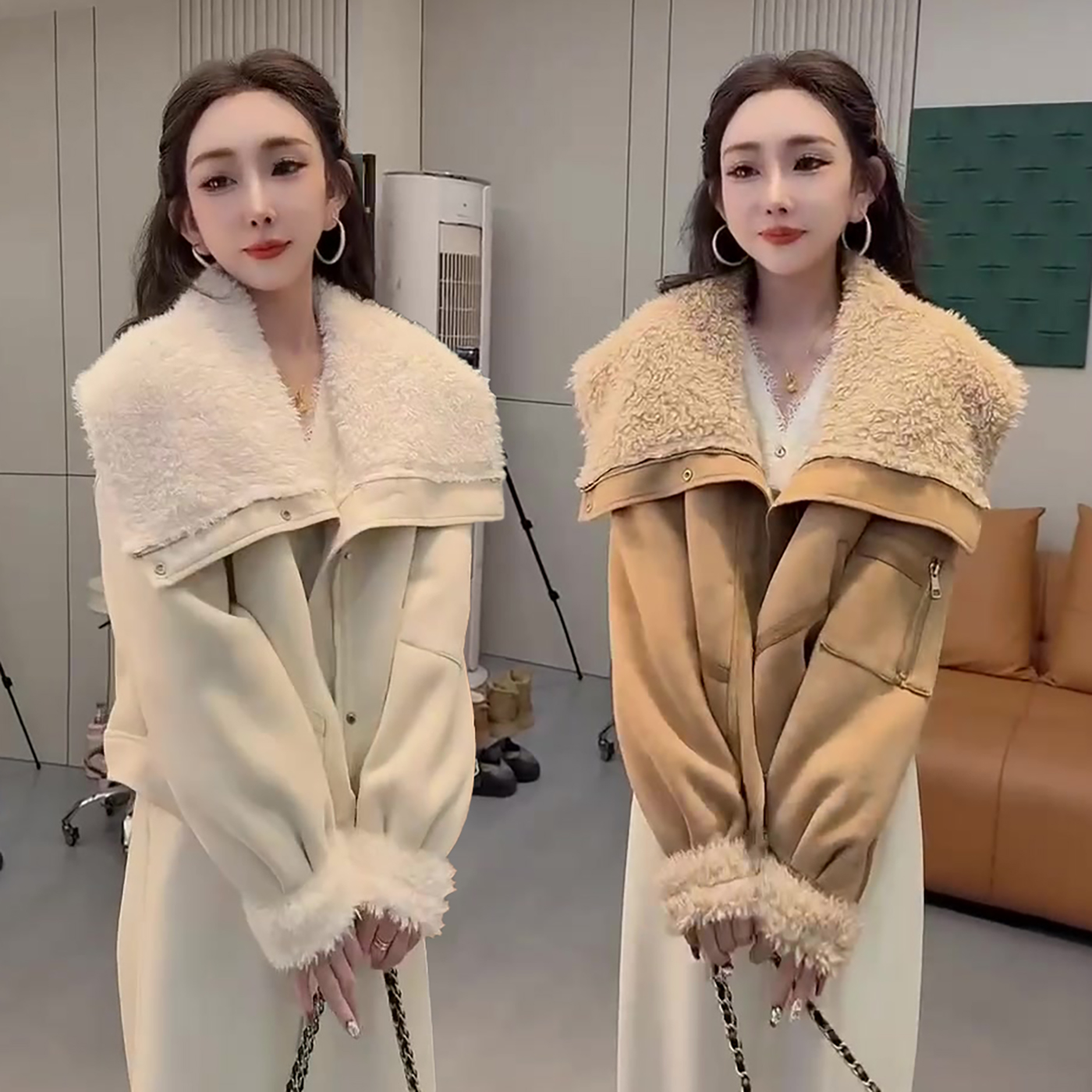 秋冬新款复古短款仿羊羔毛外套女