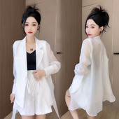 新款 宽松雪纺防晒西装 时尚 欧货夏季 套装 女韩版 外套短裤 西服两件套