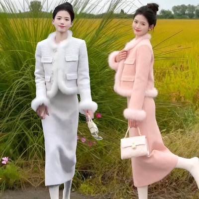 时尚小香风套装外套半身裙两件套