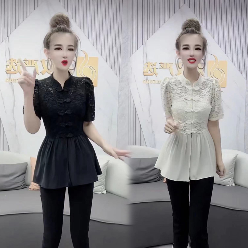 立领盘扣中式国潮唐装蕾丝衫女