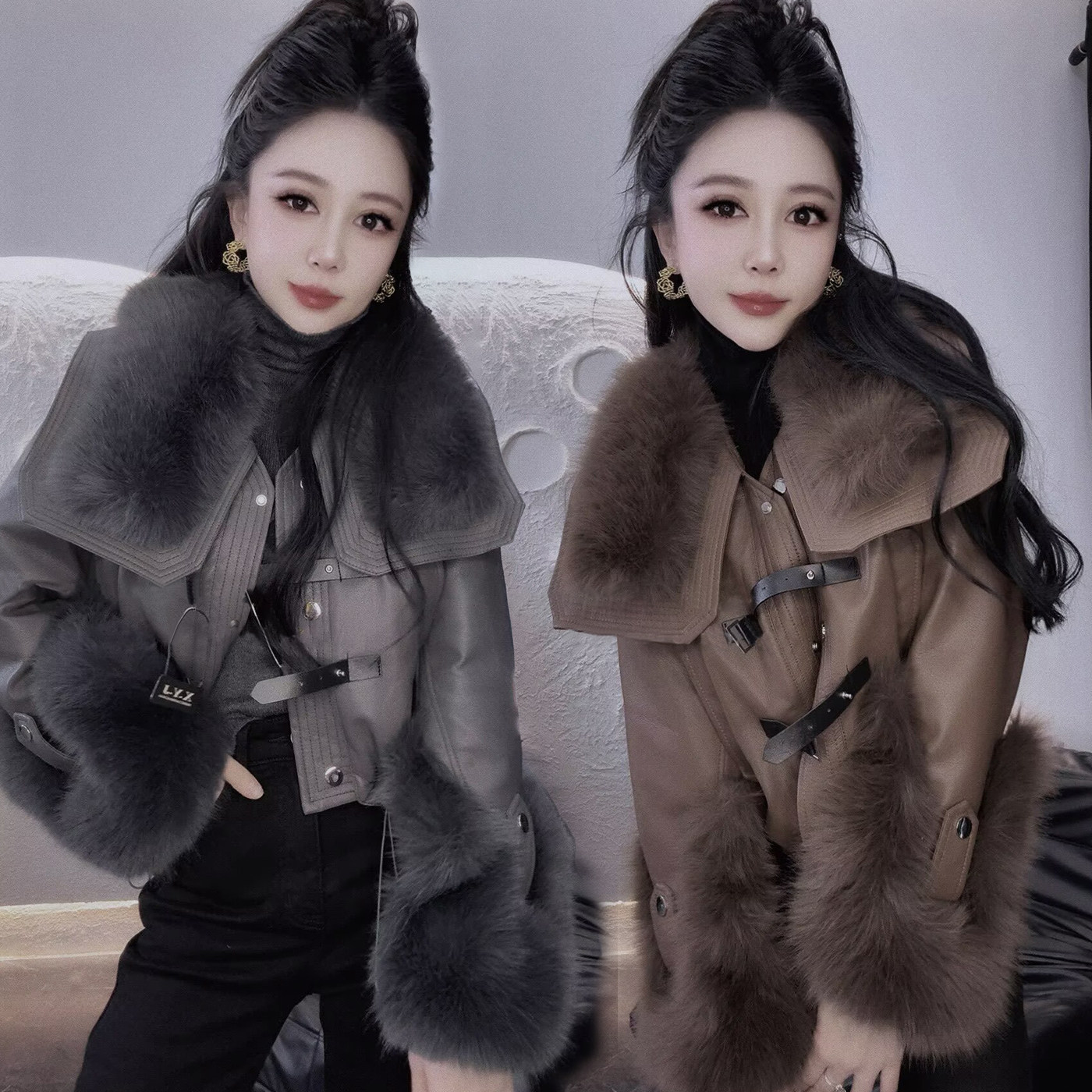 时尚洋气大毛领羽绒服女PU皮短款外套2025冬季新款加厚保暖派克服,女装/女士精品,短外套,淘宝优惠券,粉丝福利购,淘宝优惠卷