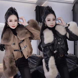 2026冬季新款时尚PU皮短款外套羽绒服女加厚保暖洋气大毛领派克服