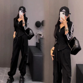 女2026春秋新款 束脚裤 时尚 外套工装 两件套 连帽长袖 休闲运动服套装