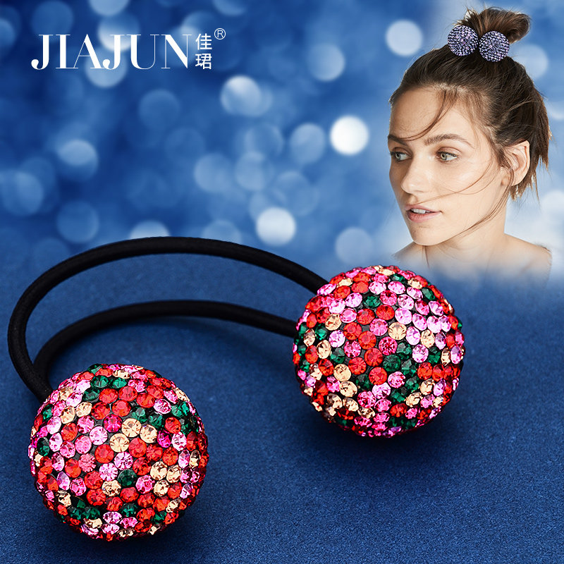 超闪大号水钻球球发绳女高弹力皮筋时尚圆球发圈水晶高档双球盘发