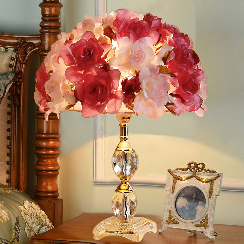 轻奢卧室床头灯美欧式花朵浪漫温馨结婚生日情侣礼物ins水晶台灯