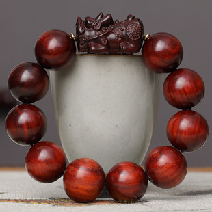 犀角紫檀貔貅手串小叶紫檀雕刻珠20mm佛珠手串文玩工艺品男款手链