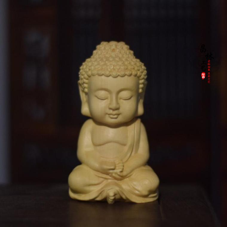 黄杨木雕小释迦佛宝宝佛实木手把件车内摆饰品茶台桌面摆件包邮
