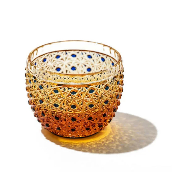 日本制水晶杯琥珀琉璃蓝太武朗工房江户切子酒盅烈酒杯80ml菊笼目