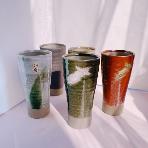 现货发顺丰陶瓷磨砂啤酒杯日本传统和风茶杯美浓烧和风酒具五件套