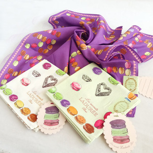 现货日本LADUREE拉杜丽马卡龙纯棉甜品印花手帕手绢伴手礼方巾