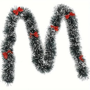 跨境2米加密墨绿白边绿边节日毛条装饰彩条茜草拉花金属丝花环