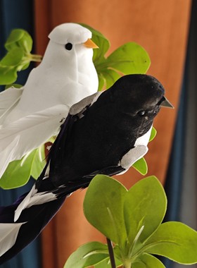 高仿真小鸟喜鹊小麻雀 夹子款泡沫羽毛小鸟 田园庭院美式乡村装饰