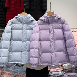 2025冬季短款中戏连帽羽绒服女加厚宽松面包服90白鸭绒情侣外套男
