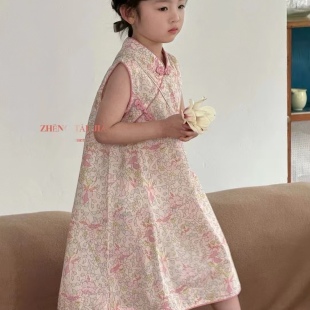 2025年夏季 连衣裙纯棉碎花裙清新甜美旗袍裙 新款 女童短袖
