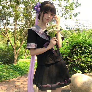 小狐町【紫堇中】原创jk制服校供感大码水手服显瘦修身款长裙套装