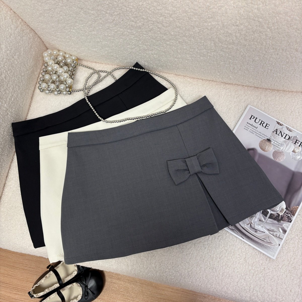 春季新款2026甜辣风蝴蝶结半身裙韩系减龄纯色百搭时髦a字小短裙,女装/女士精品,半身裙,淘宝优惠券,粉丝福利购,淘宝优惠卷