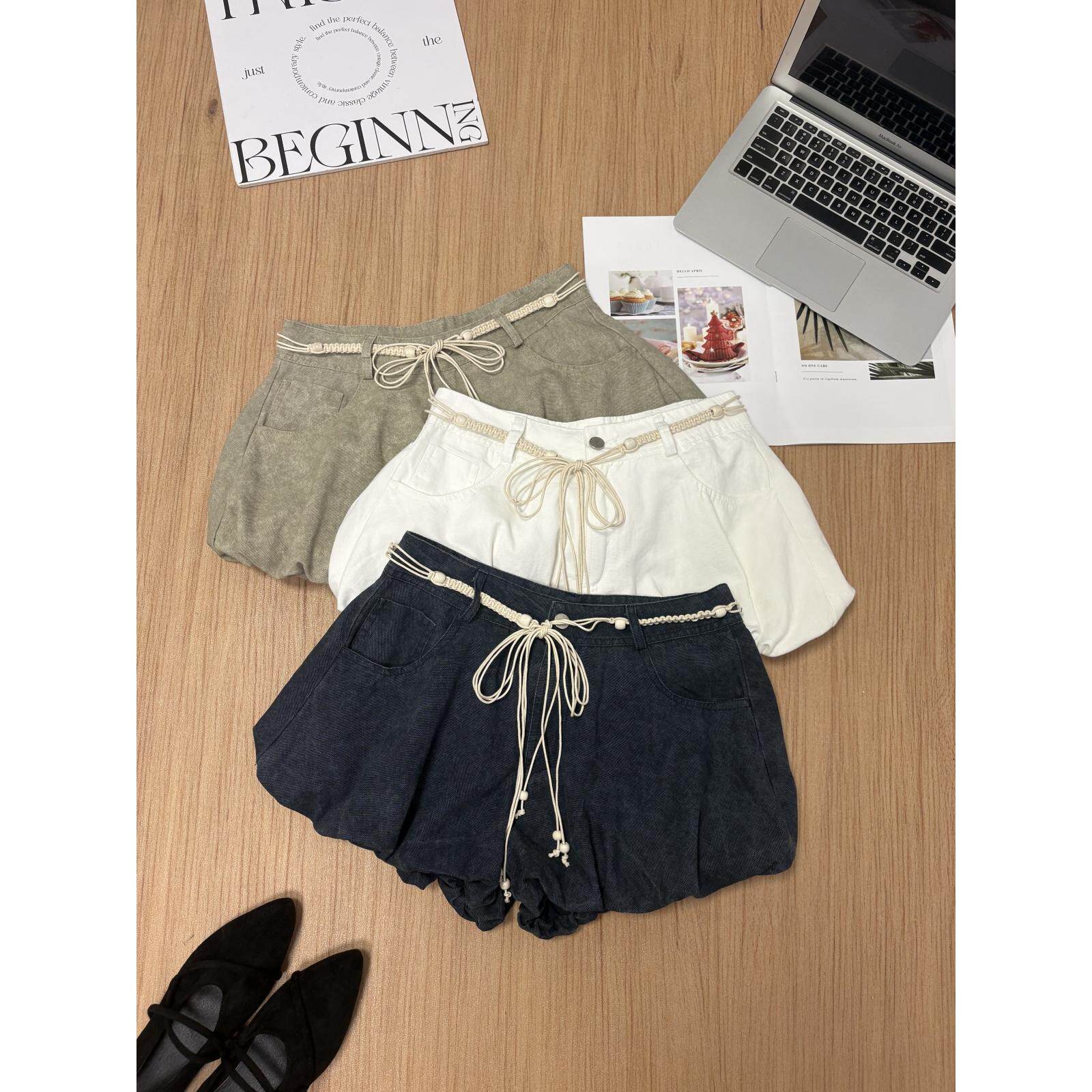 实拍 夏季新款韩版百搭牛仔洗水棉花苞短款女百搭显瘦休闲阔腿裤