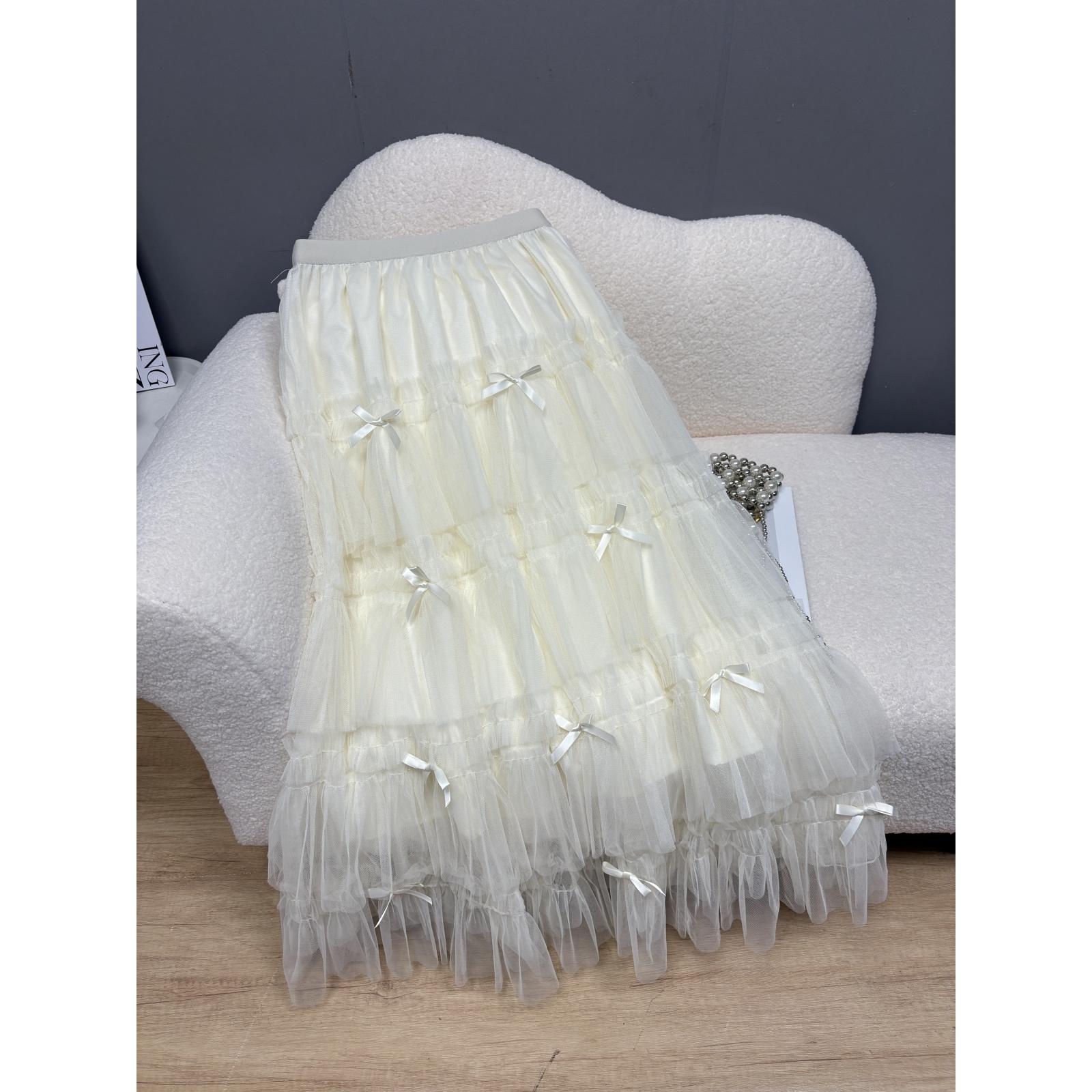 东大门秋冬新款2025韩版chic绝美蝴蝶结木耳蛋糕裙甜美纱裙半身裙