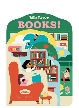 【现货】【纸板异形书】书本：我们都爱阅读 Bookscape Board Books: We Love Books! 原版英文儿童趣味图书