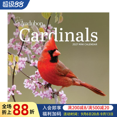【预售】奥杜邦北美红雀图集 2027年迷你挂历 Audubon Cardinals Mini Wall Calendar 2027 原版日历