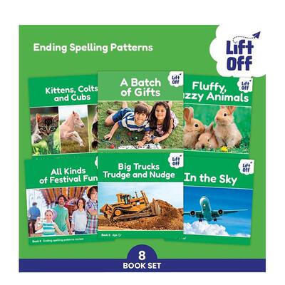 【预售】【自然拼读小飞侠】词尾拼写规则（8册）4-7岁 【Phonic Books Lift Off Readers】 原版英文儿童自然拼读 英语启蒙图书
