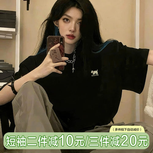 纯棉印花短袖t恤女宽松夏