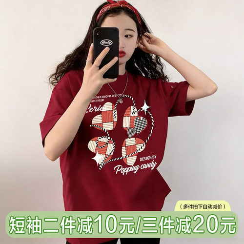 纯棉印花短袖t恤女宽松夏