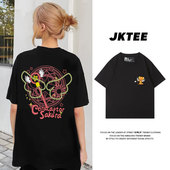 后背印花黑色正肩t恤女短袖 设计感小众纯棉宽松bf男友风潮ins半袖