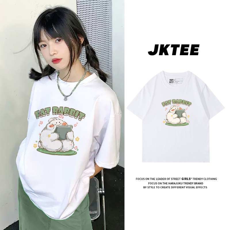 纯棉印花短袖t恤女宽松夏