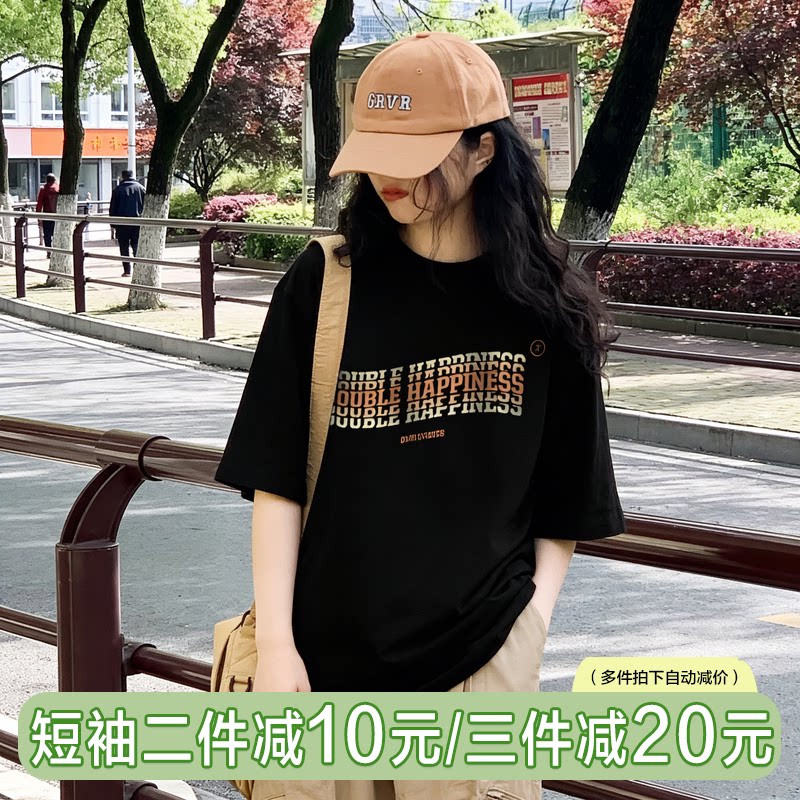 纯棉印花短袖t恤女宽松夏图片