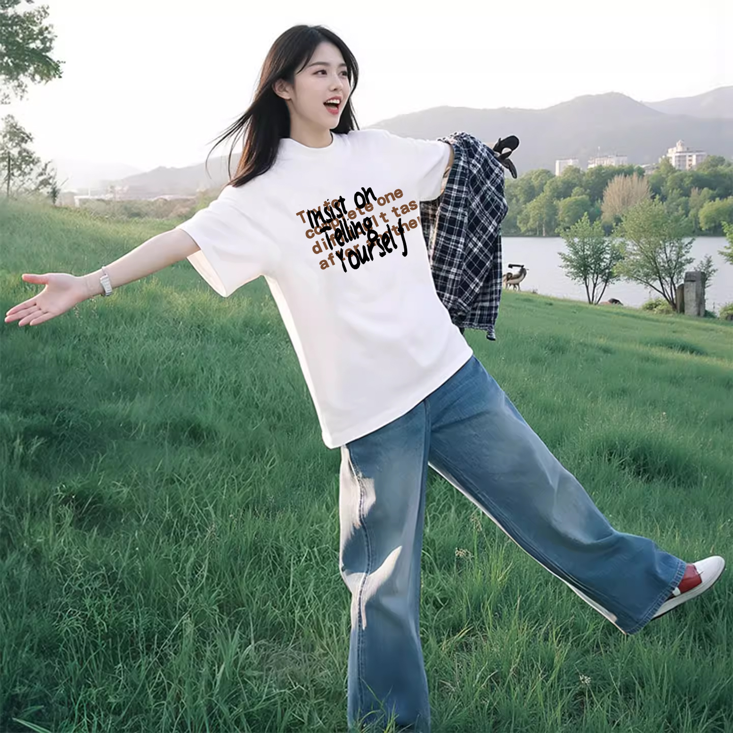 jktee韩系高级感宽松显瘦白色短袖t恤女2025新款小个子减龄半袖