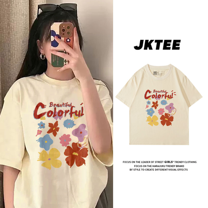 纯棉印花短袖t恤女宽松夏