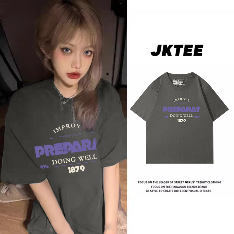 无性别穿搭设计感字母印花黑色短袖t恤女宽松大版街头风半袖上衣